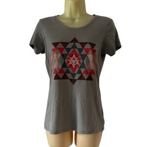 Columbia Geometric Quilt Pattern Gray T-Shirt Woman Size Small